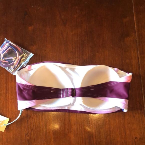 NWT Kona Sol stripped bandeau bikini top Medium, straps - Picture 2 of 11